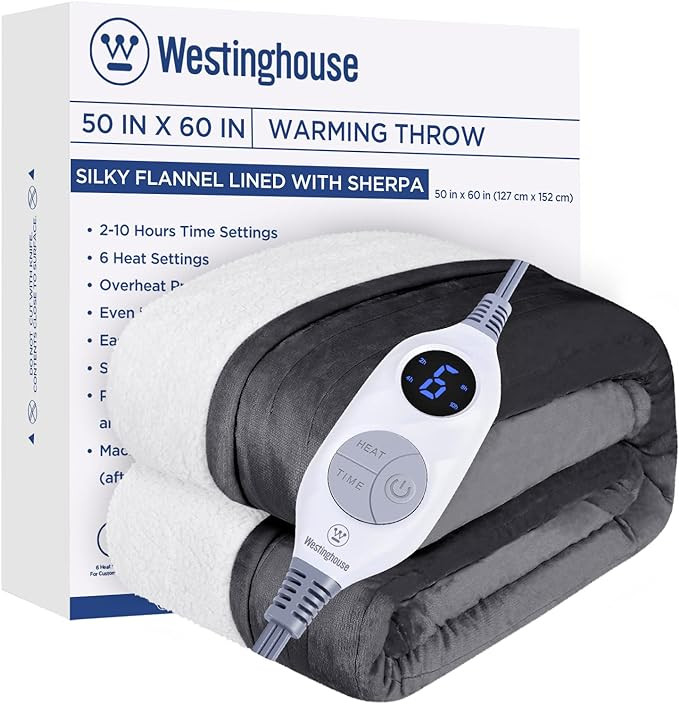 Westinghouse Heated Throw Blanket, Electric Blanket Throw with 6 Heating Levels and 2-10 Hours Ti... | Amazon (US)