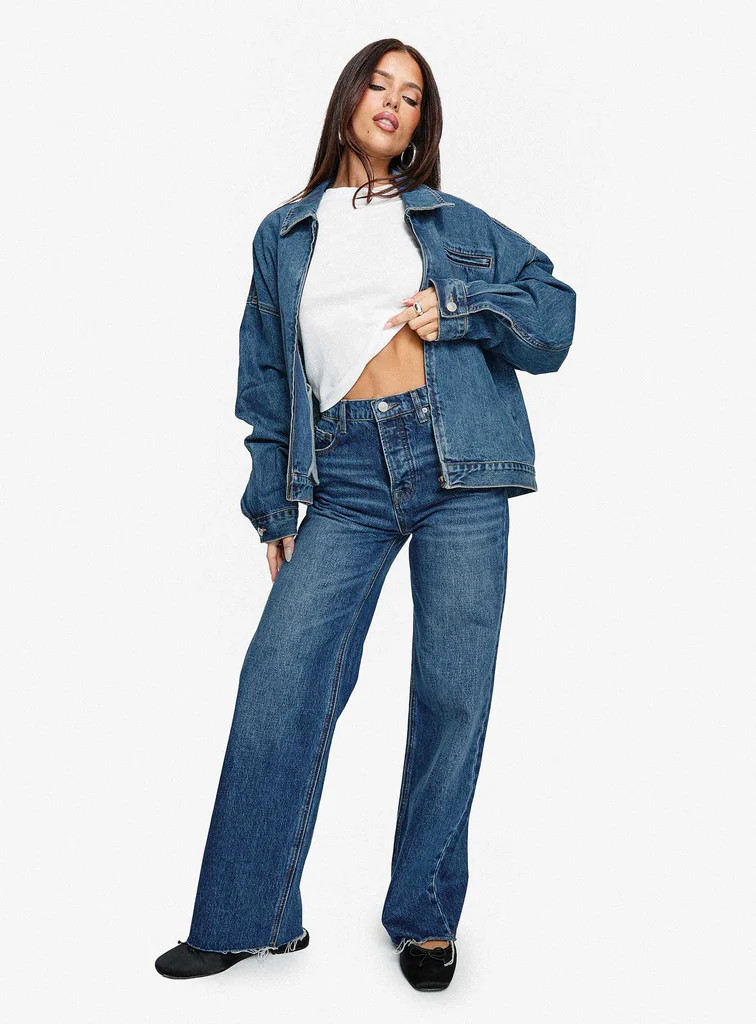 Fawcett High Rise Straight Leg Jeans Dark Blue Wash | Princess Polly US