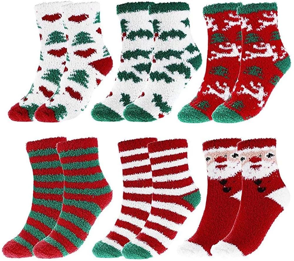 Women Christmas Fuzzy Socks, Fluffy Socks,Winter Warm Cozy Striped Socks, Crew Socks,Adult Home S... | Walmart (US)