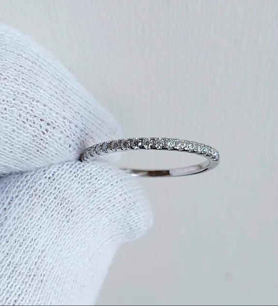 1.8mm wide Moissanite Half Eternity ring  in white gold or Silver - stacking ring - wedding band ... | Etsy (US)