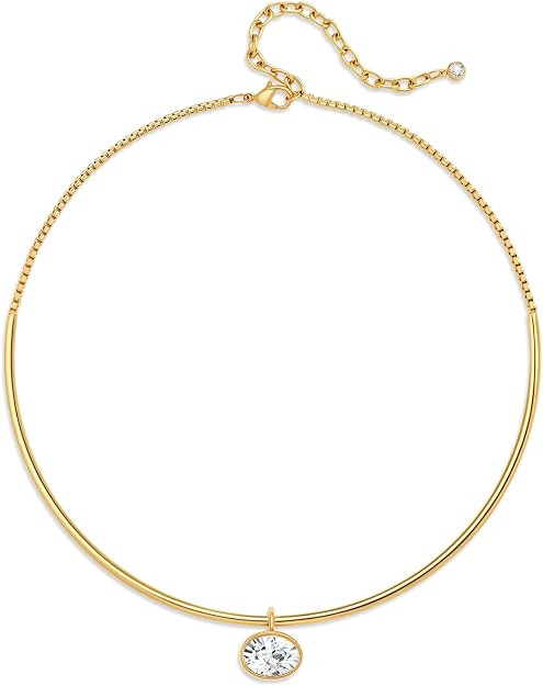 Gold Choker Necklace Dainty 14K Gold Plated Collar Necklace with Cubic Zircon Pendant Necklaces F... | Amazon (US)