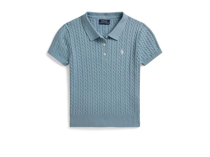 Polo Ralph Lauren Kids Mini-Cable Cotton Polo Sweater (Big Kid) Girl's Sweater Celadon : SM (7 Big Kid), Cotton/Jersey | Zappos.com