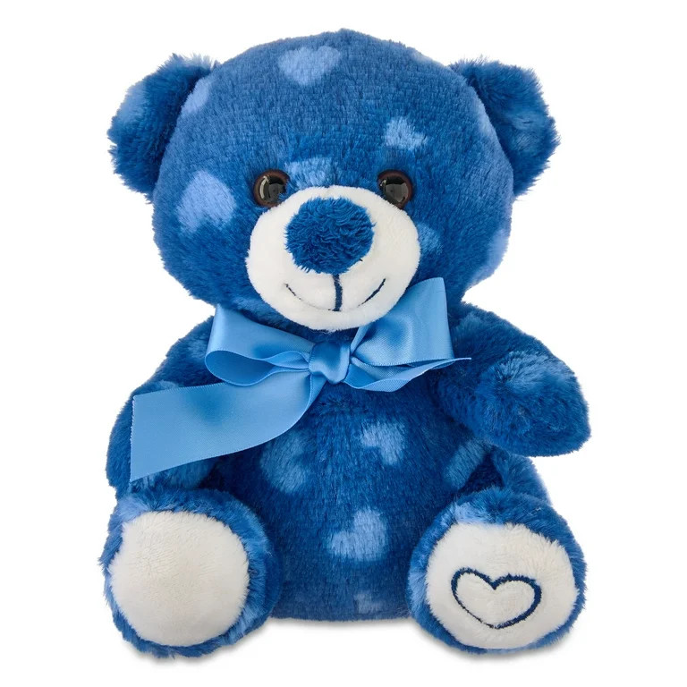 Small Heart Polka Dot Bear Plush, Blue, 7", Valentine's Day by Way To Celebrate | Walmart (US)