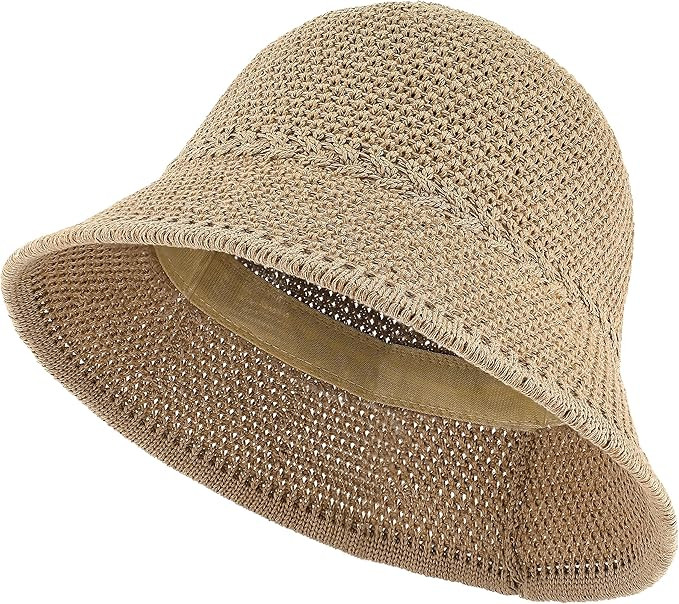 EINSKEY Women's Crochet Bucket Hat, Faux Straw Weaving Sun Hat Packable Mesh Woven Soft Lightweig... | Amazon (CA)