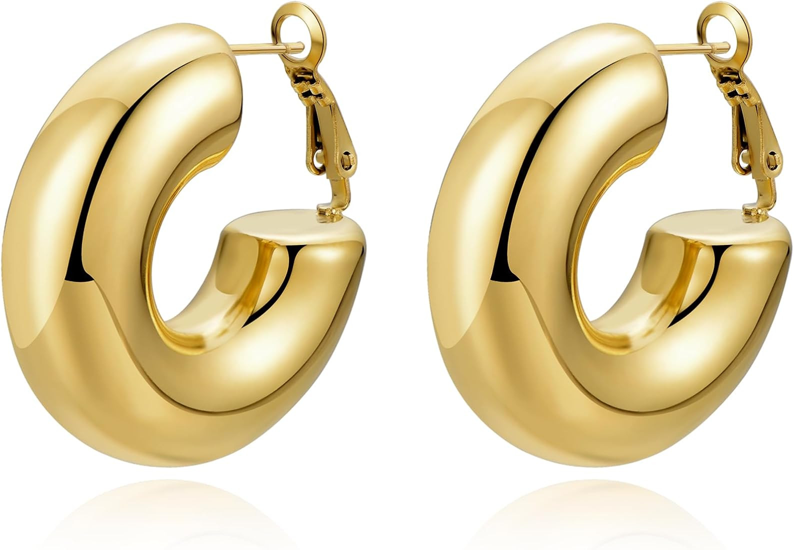 Chunky Gold Hoop Earrings for Women, Large or Small Thick Huggie Gold Hoop Earrings, Hypoallergen... | Amazon (US)