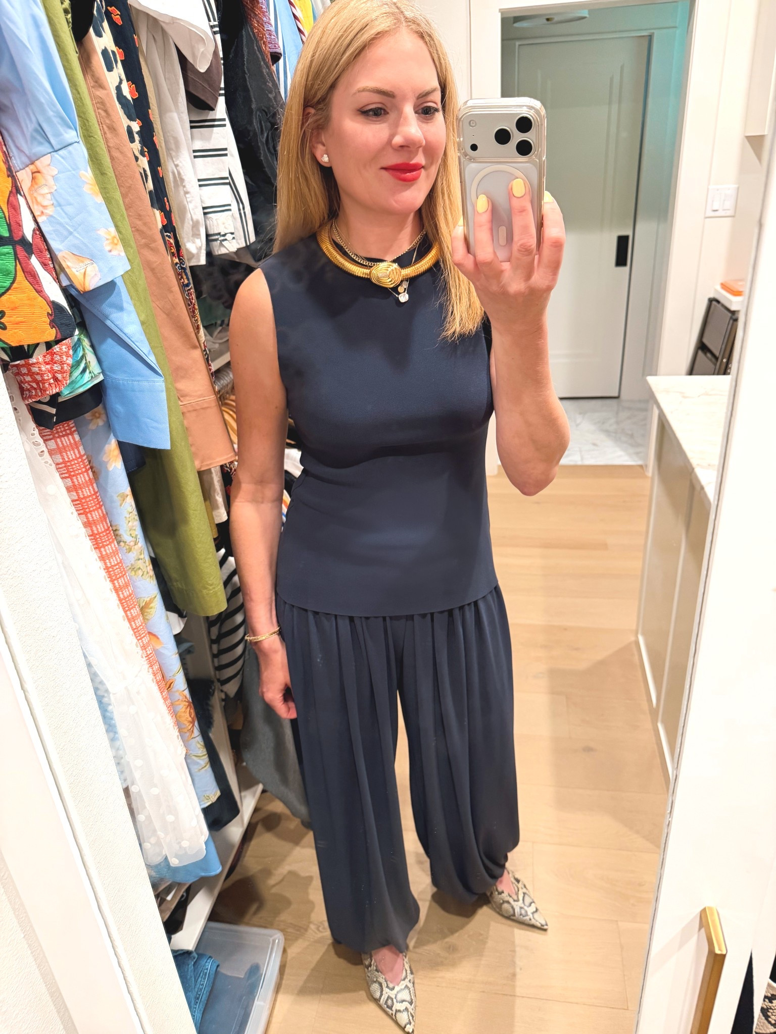 The fabric on these pants is dreamy!!! I want every color.  This art deco vibe necklace is a new fav as well.  I plan to dress these up w/ heels for cocktail & down w/ flip flops & a tee. 

#LTKOver40 #LTKootd #LTKWorkwear