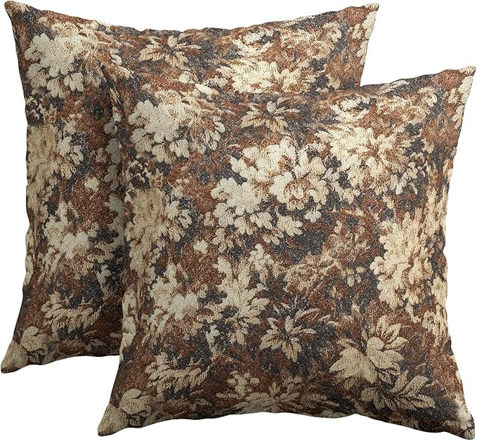 Spring Brown Pillow Covers 18x18 Set of 2 Neutral Floral Throw Pillow Covers Vintage Pillowcase L... | Amazon (US)