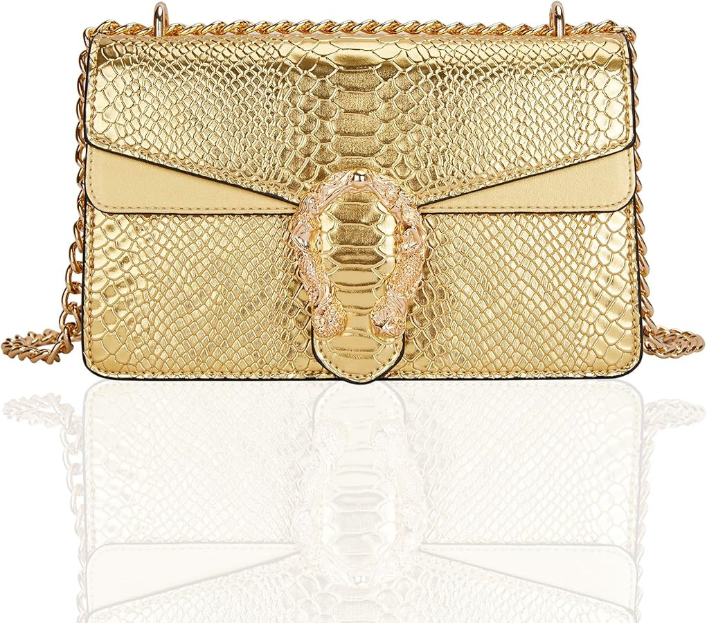 Women's Snake Print Crossbody Shoulder Bag PU Leather Satchel Chain Purse Evening Clutch Handbag | Amazon (US)