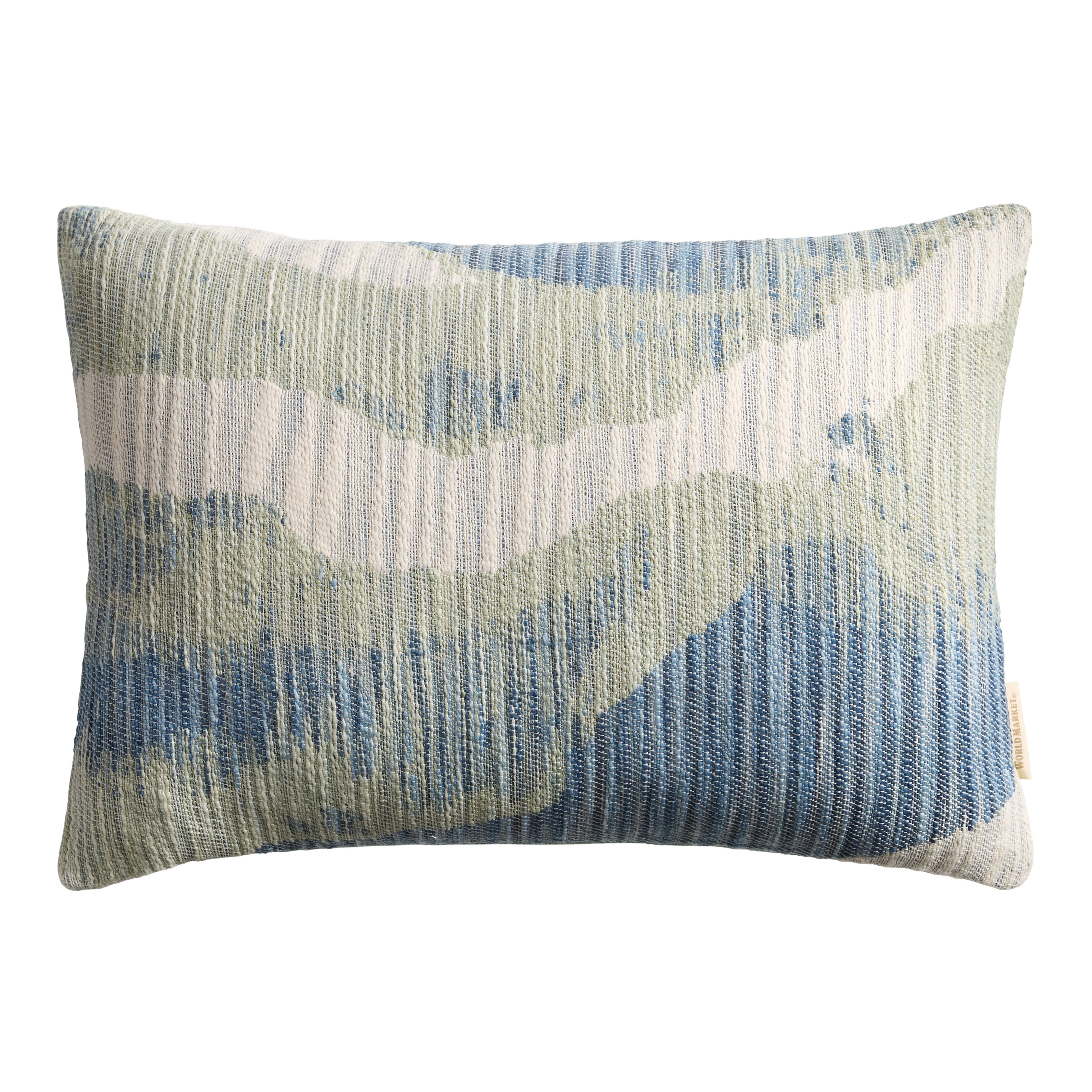 Blue and Sage Green Jacquard Indoor Outdoor Lumbar Pillow | World Market