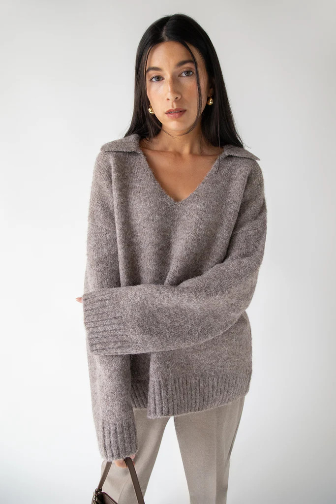 OVERSIZED COLLARED V-NECK SWEATER | OAK + FORT