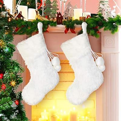 Boao 2 Pieces 20 Inch Christmas Stockings Snowy White Faux Fur Christmas Stocking for Holiday Par... | Amazon (US)