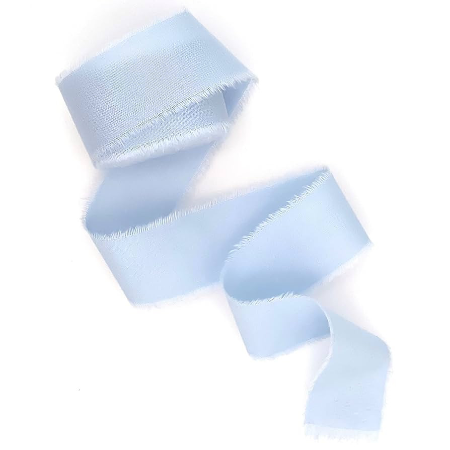 Light blue 1 inch wide 5 yds frayed edges handmade cotton ribbon hand dyed for Rustic wedding inv... | Amazon (US)