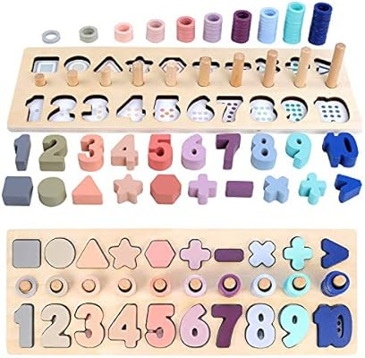 QZM Counting Shape Stacker Wooden Count Sort Stacking Tower with Wood Colorful Number Shape Math ... | Amazon (US)