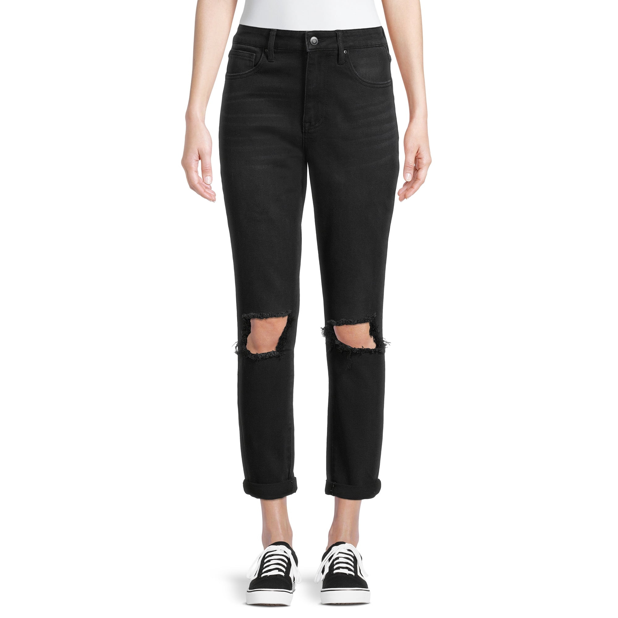 No Boundaries Juniors Super High Rise Destructed Mom Jeans | Walmart (US)