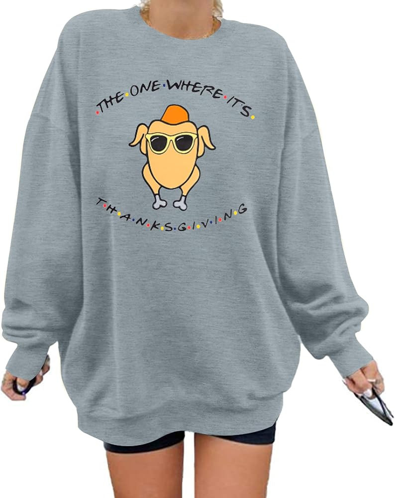 MNLYBABY Thanksgiving Sweatshirt Women Oversized Friends Thanksgiving Turkey Graphic Shirt Gratef... | Amazon (US)