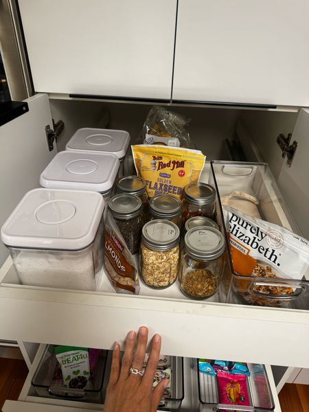Using the pop containers and the clear organizers in this drawer of the pantry to keep dry ingredients and packaged items organized. 

Container store, pantry storage, pantry organization, home organizing 

#LTKFindsUnder50 #LTKHome