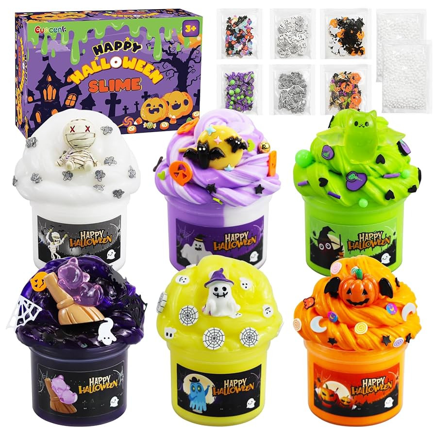 6PCS Halloween Slime Kit for Party Favors, Butter Slimes & Crystal Clear Slimes Set for Kids, Non... | Amazon (US)