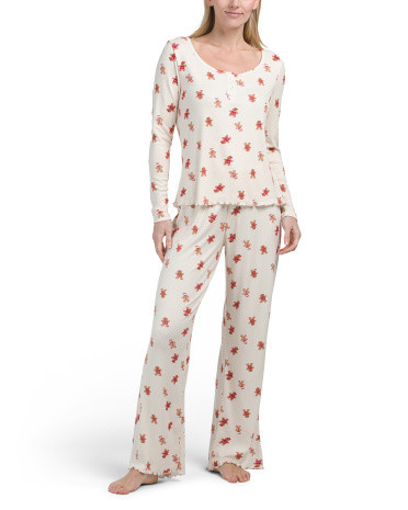 2pc Gingerbread Pointelle Henley Pajama Set | TJ Maxx
