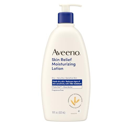 Aveeno Skin Relief Moisturizing Lotion Heals Very Dry, Sensitive Skin, Fast-Absorbing Body Lotion with Soothing Triple Oat & Shea Butter Formula, Fragrance Free, Non-Comedogenic, 18 fl. oz | Amazon (US)