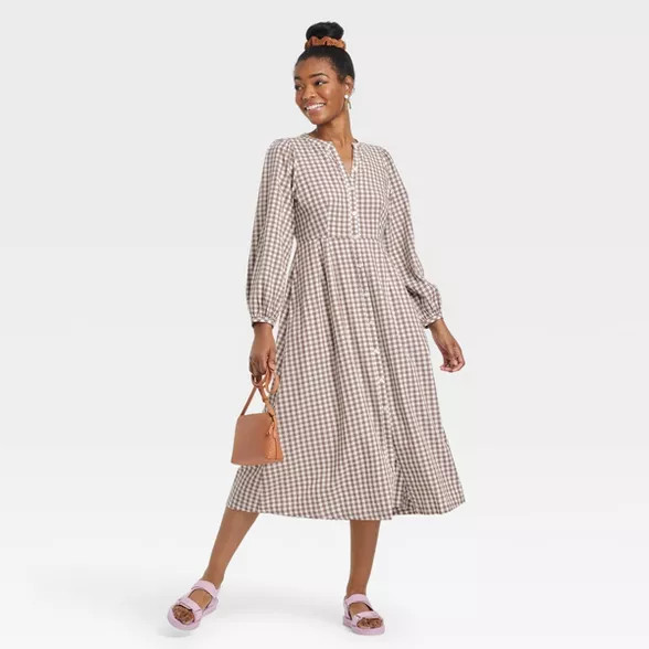 Women's Balloon Long Sleeve Button-Front Dress - Universal Thread™ Floral S | Target