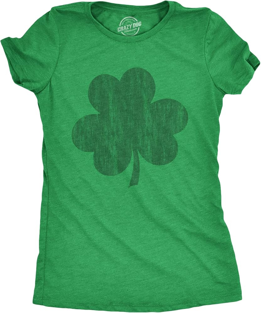 St Patricks Day T-Shirt – Women’s Vintage Distressed Shamrock Graphic Tee, Lucky Clover Green... | Amazon (US)