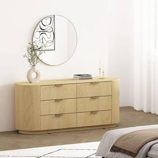 Olivia Modern Natural Oak 6-Drawer 71.3 in. Double Dresser with Gold Handles | The Home Depot