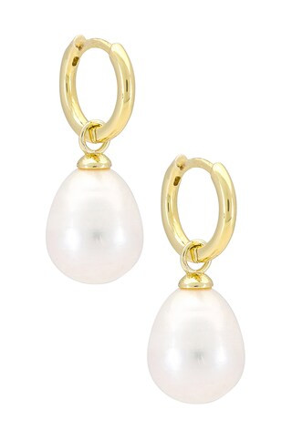 Adina's Jewels Pearl Drop Huggie Earring in Gold from Revolve.com | Revolve Clothing (Global)