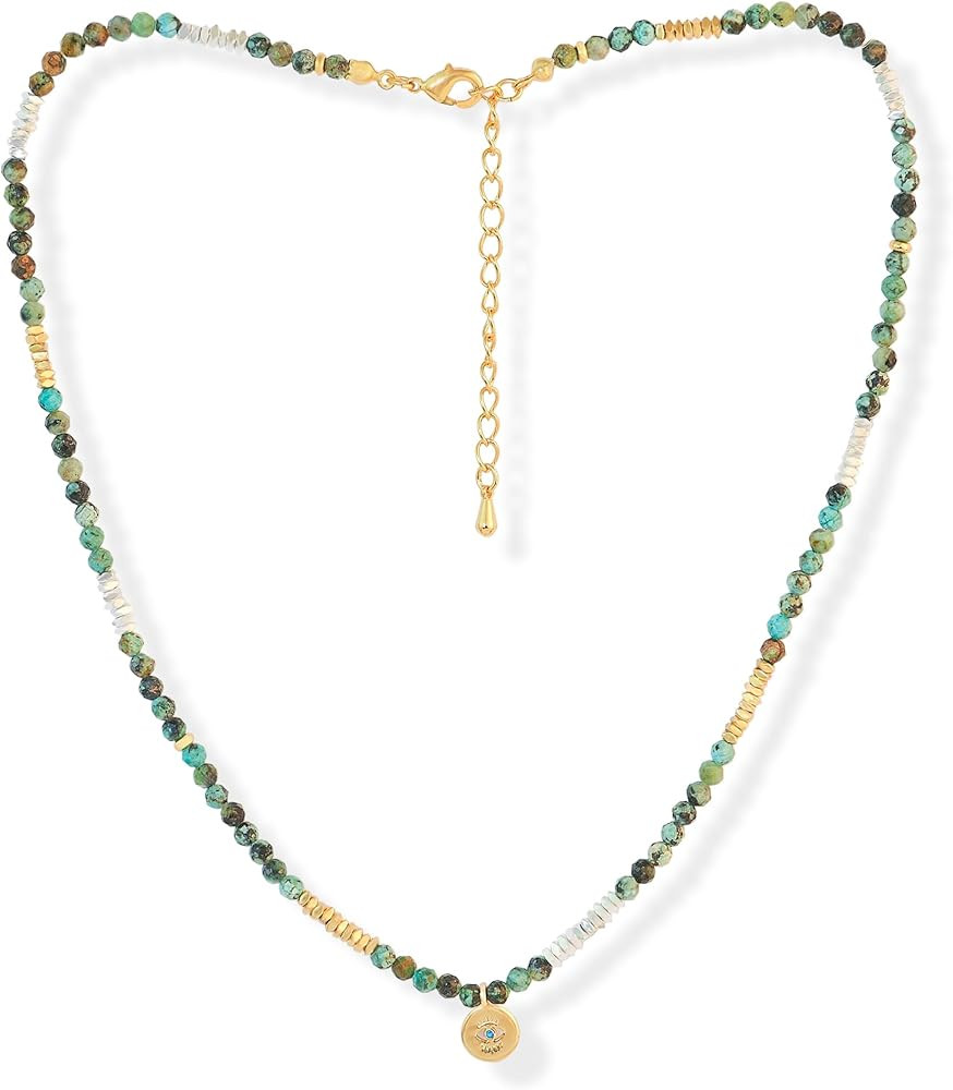 Beaded Necklaces For Women Dainty Turquoise Stone 18K Gold Silver plated Brass Adjustable Bohemia... | Amazon (US)