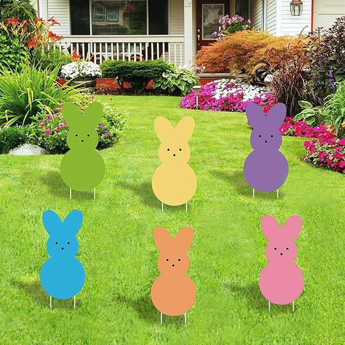Easter Yard Signs Peeps Bunny Yard Stakes Happy Easter Decorations Outdoor, Decorative Garden Par... | Amazon (US)