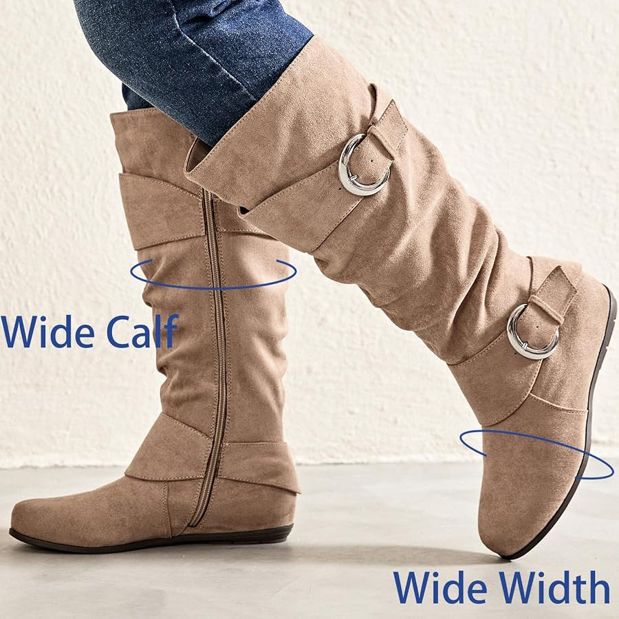 Luoika Women's Extra Wide Calf Knee High Slouchy Boots, Wide Width Tall Boots with Flat Heel Side... | Amazon (US)