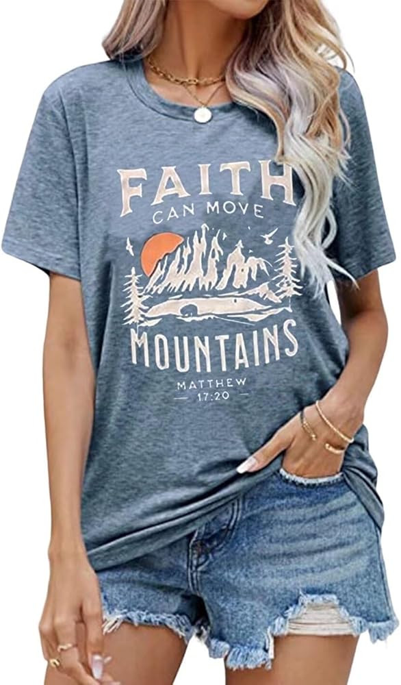Sun and Mountain Shirt for Women Camping Hiking Shirt Sunrise Pine Tree Graphic Tees Nature Casua... | Amazon (US)