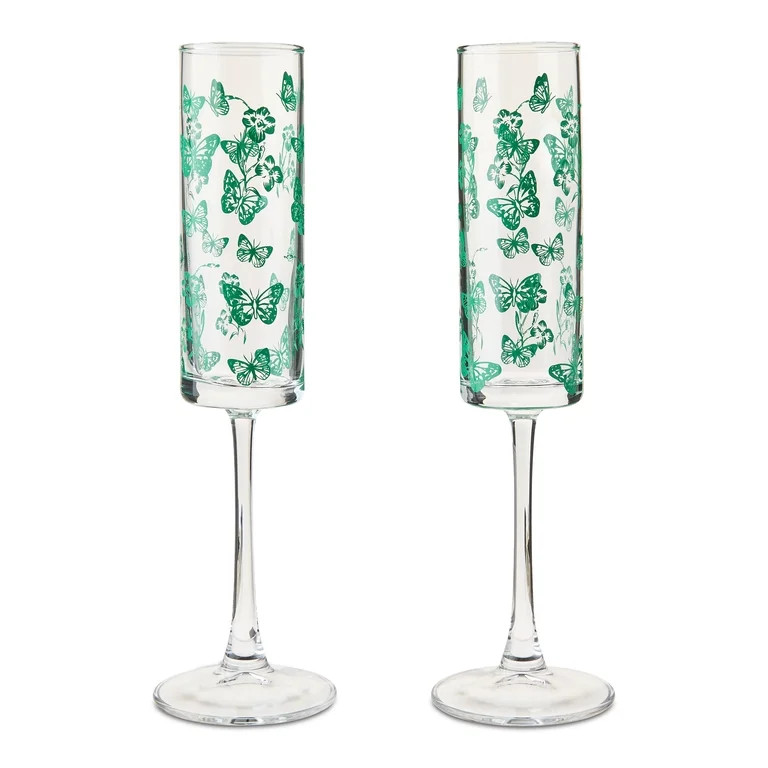 Butterfly Champagne Glasses, Green, 2 Count, Easter by Way To Celebrate | Walmart (US)