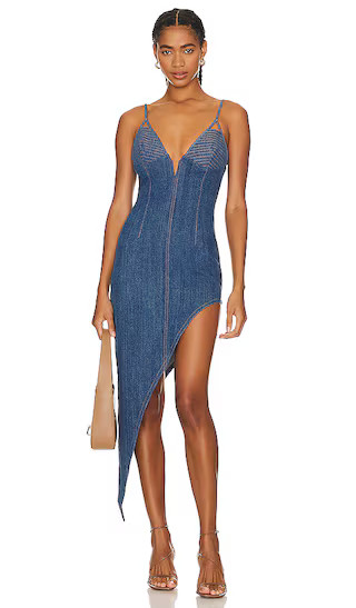 Asymmetrical Denim High Leg Dress in Medium Wash Denim | Revolve Clothing (Global)