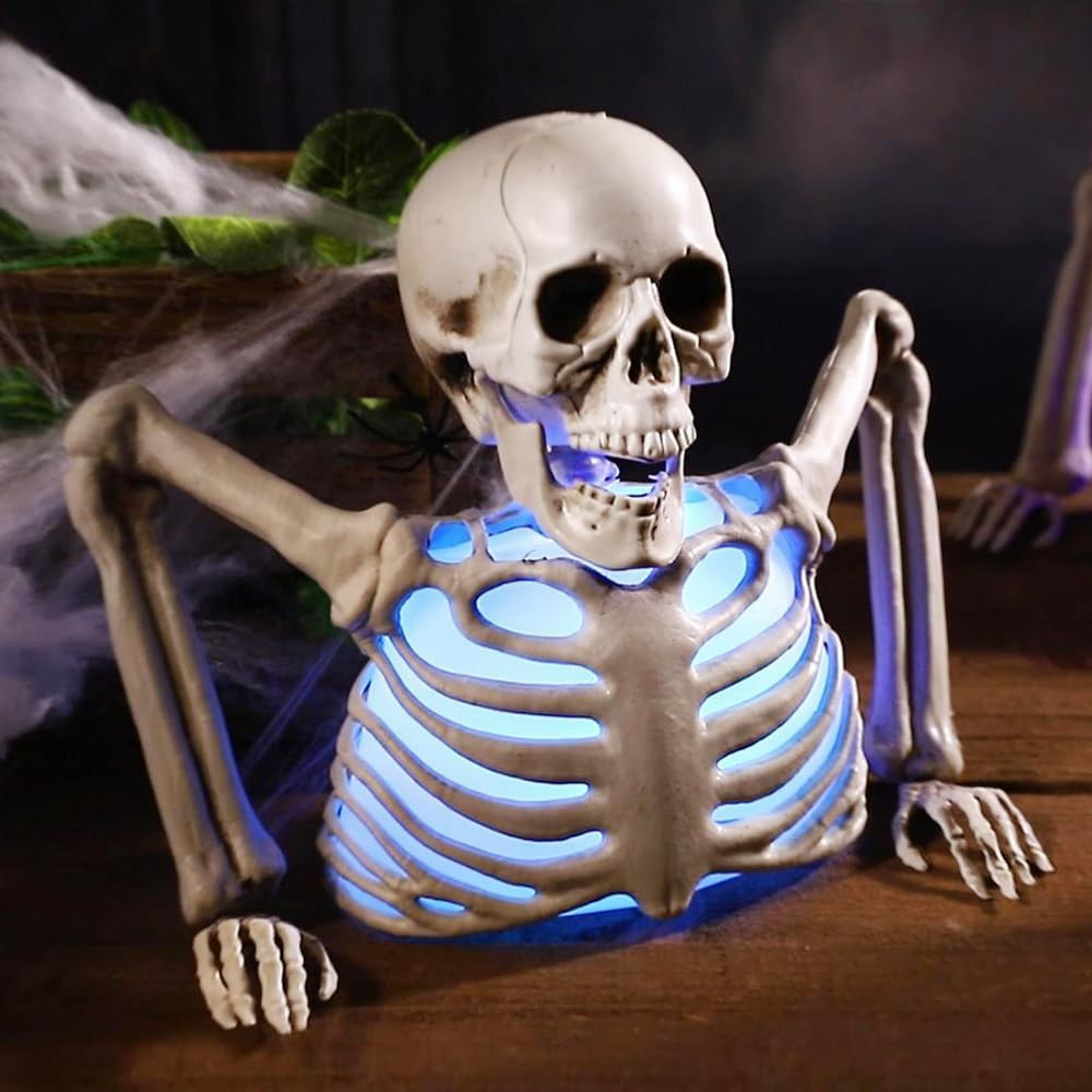 Halloween Skeleton Decorations with Colorful Light, Scary Groundbreaker Skull Stakes Lights for Halloween Graveyard Garden, Lawn, Haunted House, Holiday Party Home Decor | Amazon (US)