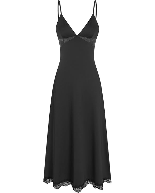 CIDER Women's Summer Semi Formal Dresses Satin Lace V Neck Spaghetti Strap Slip Midi Dress Sexy D... | Amazon (US)