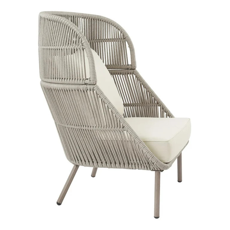 Better Homes & Gardens Tarren Beige Wicker Outdoor High-Back Accent Chair with Cushions | Walmart (US)