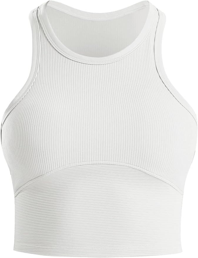 Women's Sports Bra Crop Racerback Tank Tops Sleeveless Athletic Shirt Workout Tennis Gym Tanks wi... | Amazon (US)