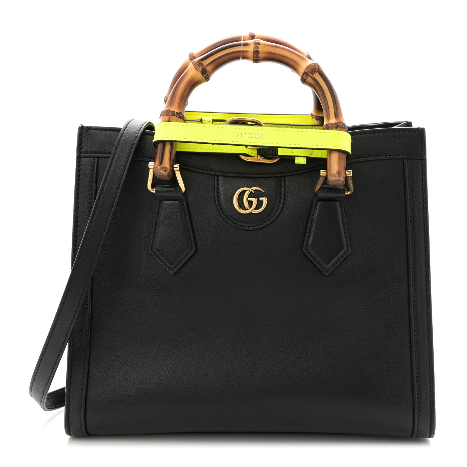 Calfskin Small Diana Tote Bag Black Yellow Fluo | FASHIONPHILE (US)