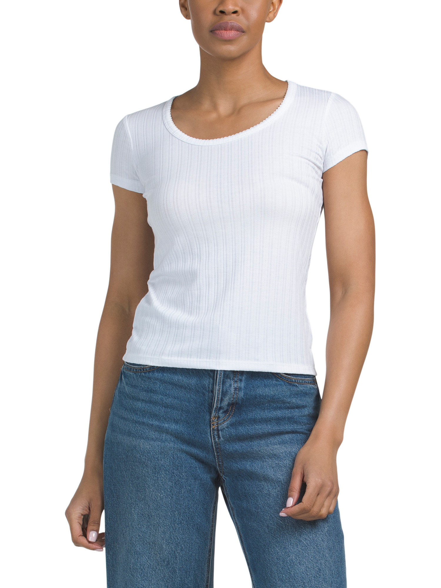 Short Sleeve Deep Scoop Pointelle Rib Tee | TJ Maxx