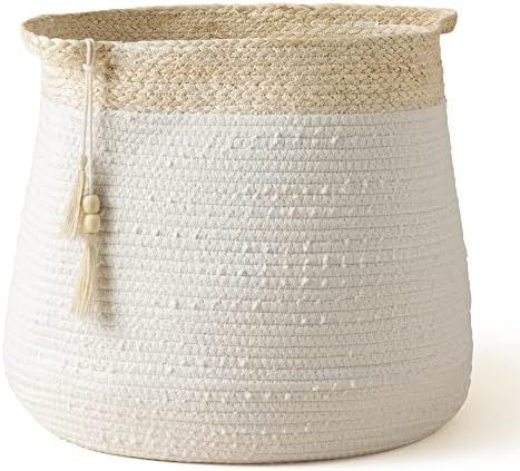 Rope Basket Woven Storage Basket - Laundry Basket Large 17.3x 15 x 14.1 Inches Cotton Blanket Org... | Amazon (US)