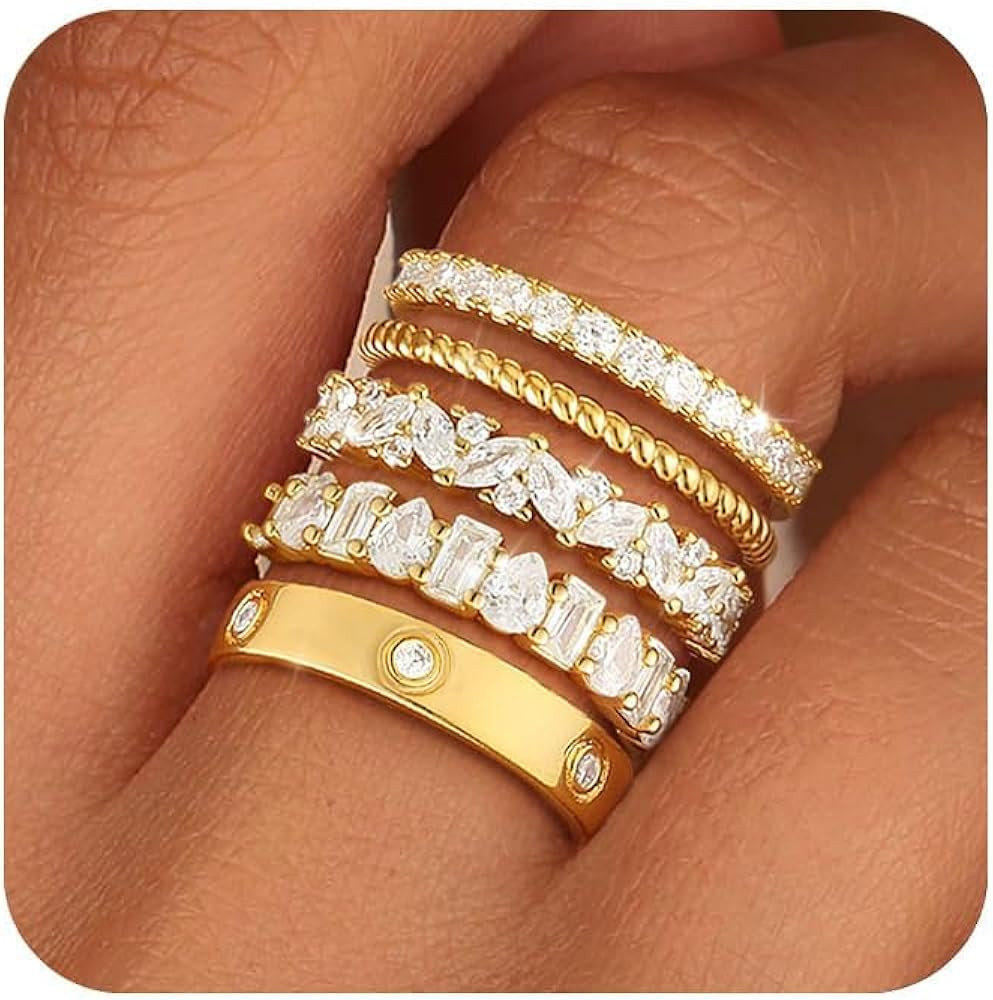 Stackable Gold Rings for Women Non Tarnish Wedding 14K Gold Plated Stacking Cubic Zirconia Thumb ... | Amazon (US)