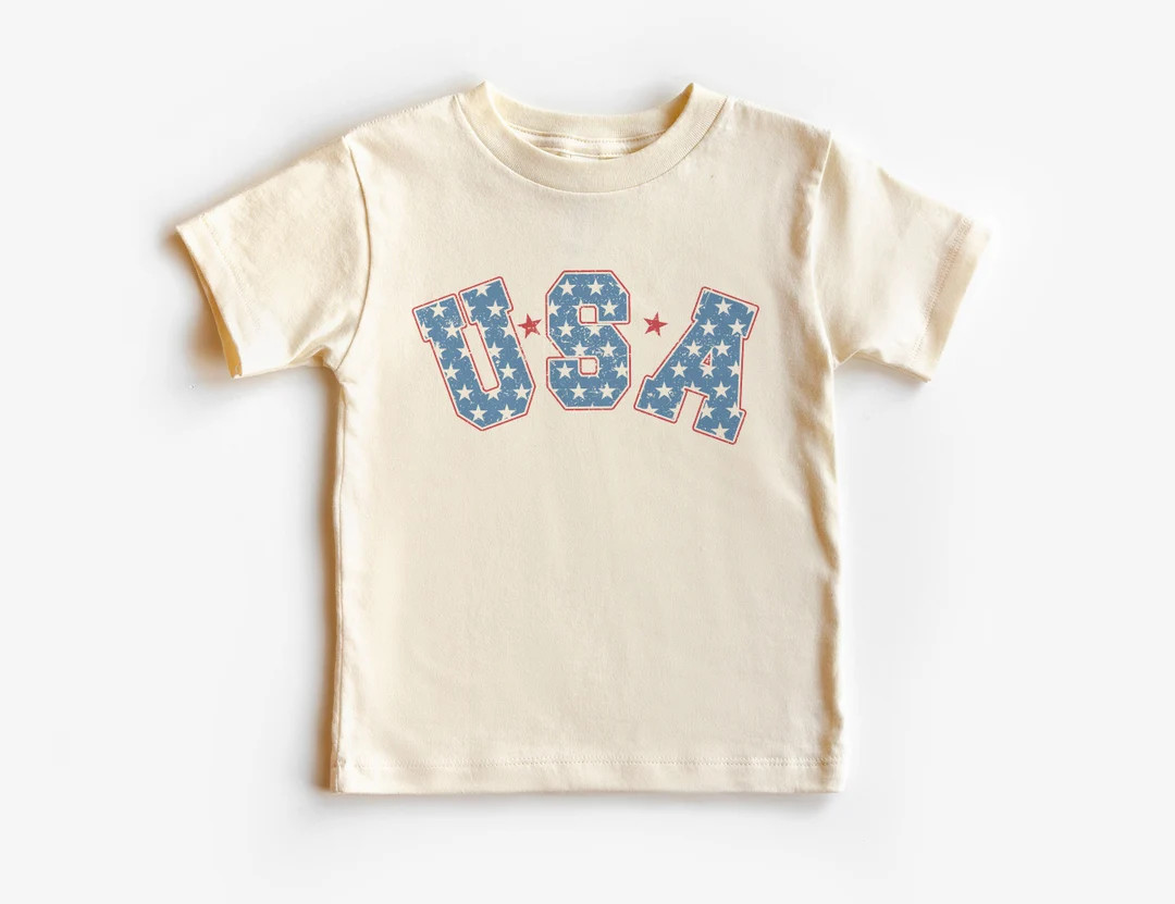 USA Varsity Stars Toddler Shirt 4th of July Outfit Happy Fourth Boho Natural Kids & Youth Shirts ... | Etsy (US)