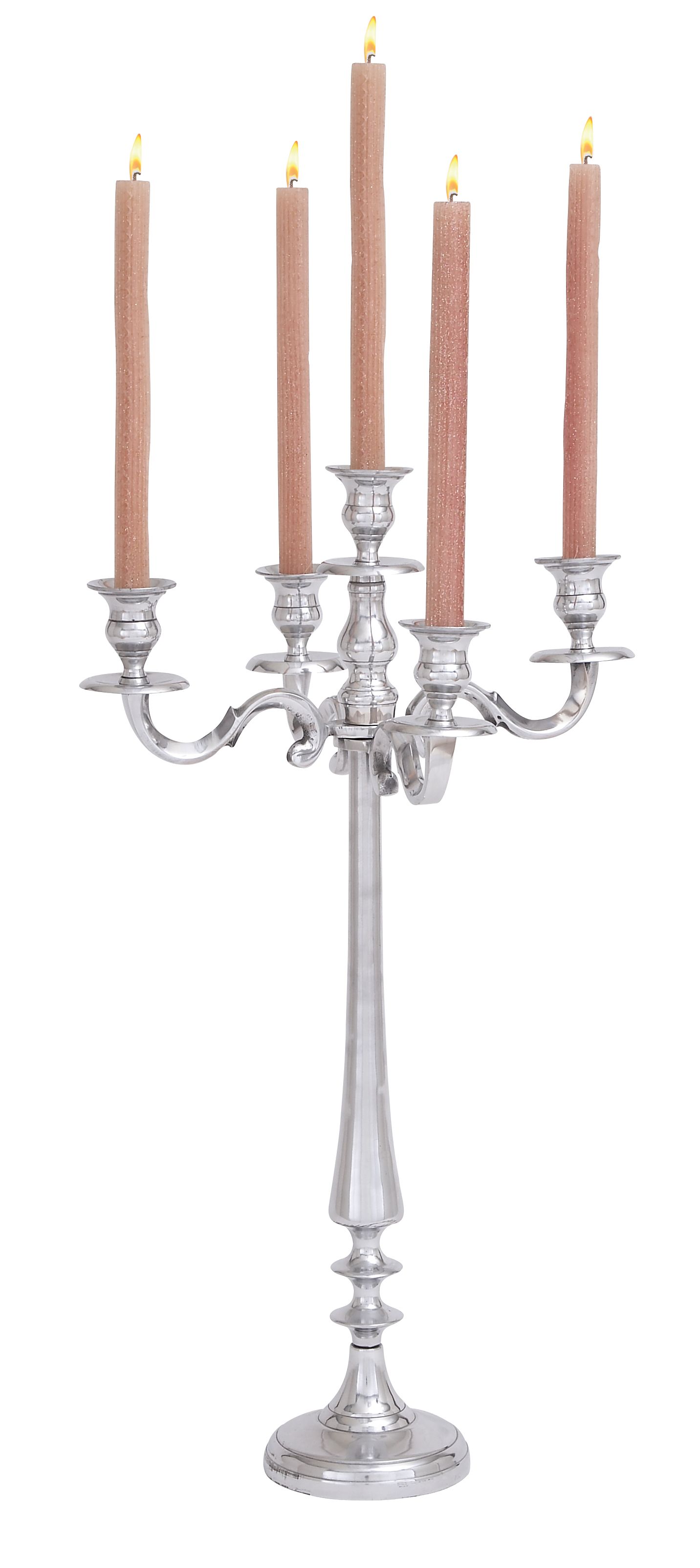 Decmode Traditional 24 Inch Metal 5-Candle Candelabra, Silver, Mirrored Finish | Walmart (US)