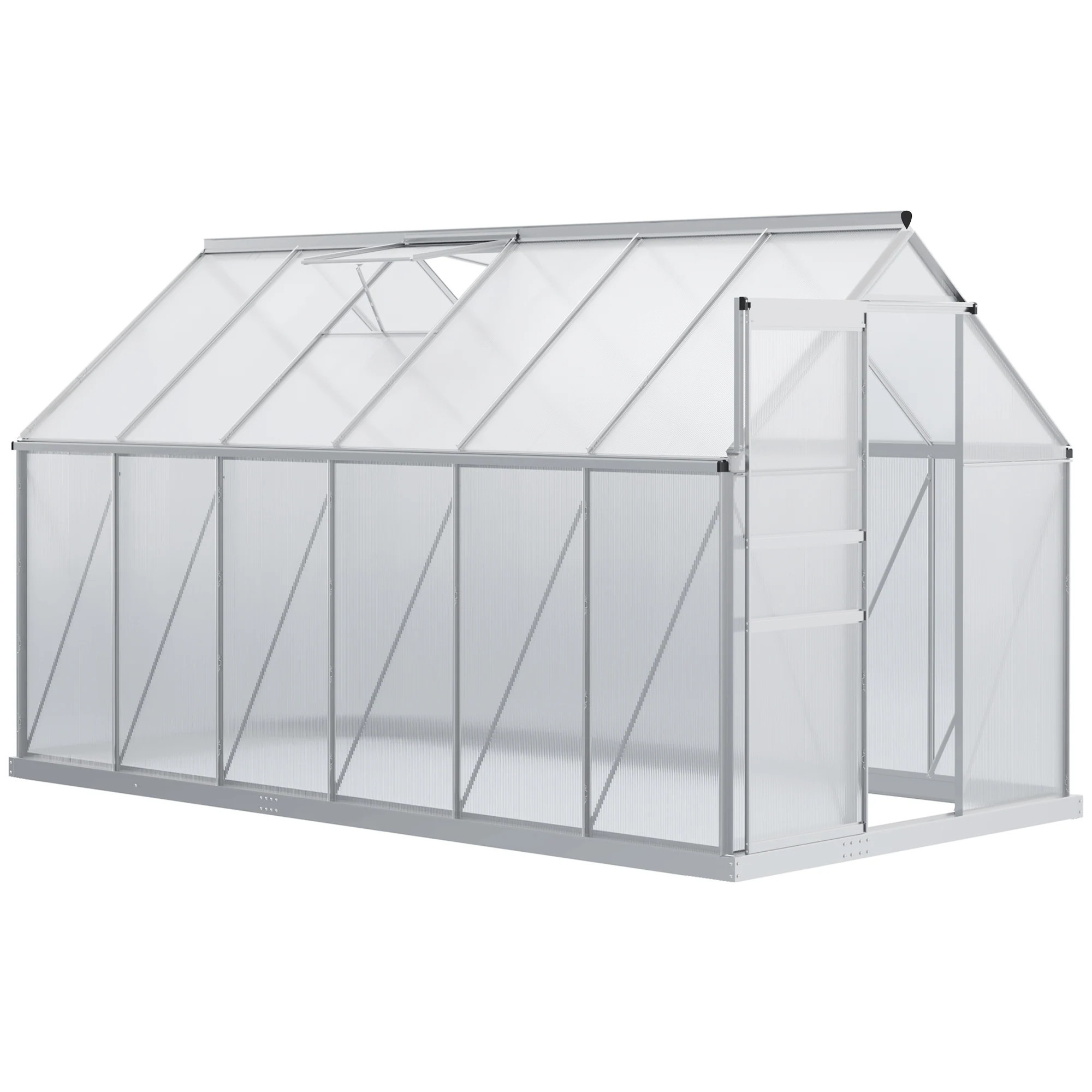 Outsunny 12' x 6.2' x 6.5' Polycarbonate Greenhouse Heavy Duty Outdoor Aluminum Walkin Green House Kit with Vent Gutter and Door Silver | Lowe's