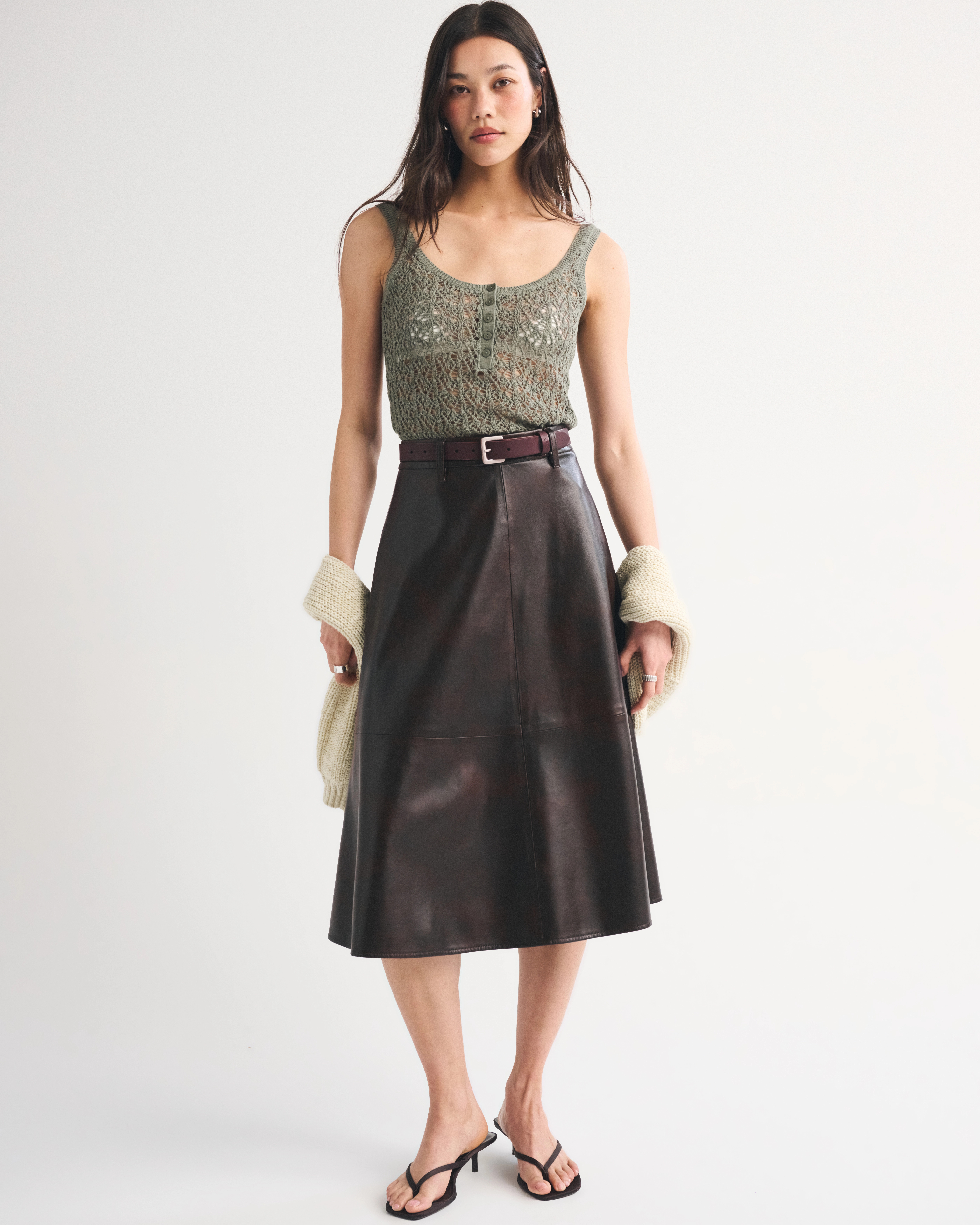 High Rise Vegan Leather Midi Skirt | Abercrombie & Fitch (US)