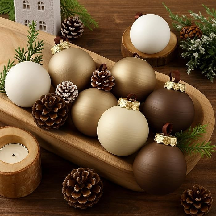 24 Pcs Neutral Textured Christmas Ball Ornaments 2.4 Inch Rustic Matte Cream Ivory Brown Gold Xma... | Amazon (US)