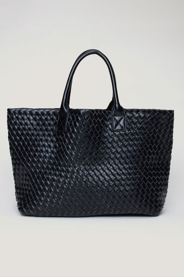 Oversized Woven Faux Leather Tote | Dynamite Clothing