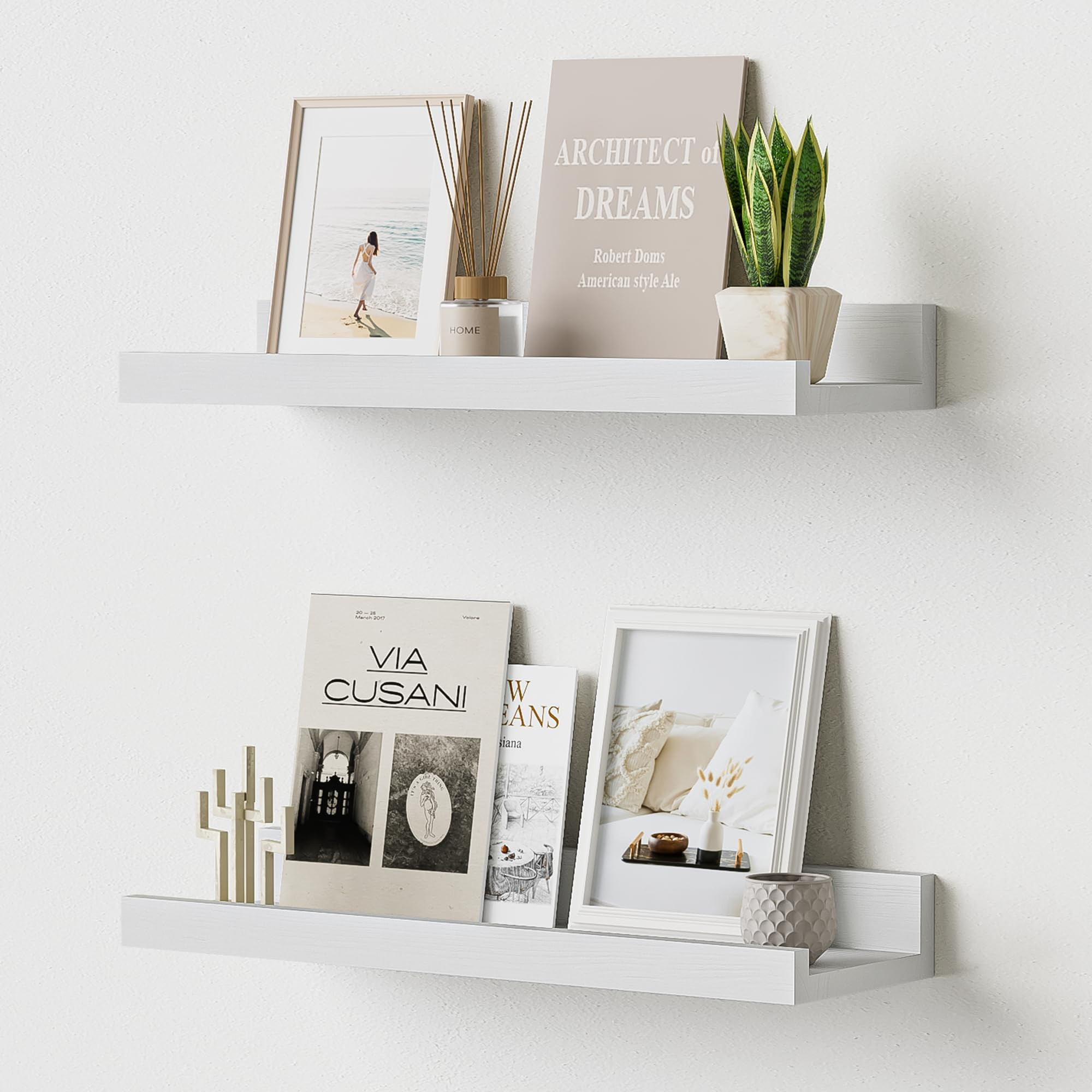 Floating Shelves for Wall, 16 inch Solid Wood Picture Ledge Shelf, Picture Shelf for Wall with Le... | Amazon (US)