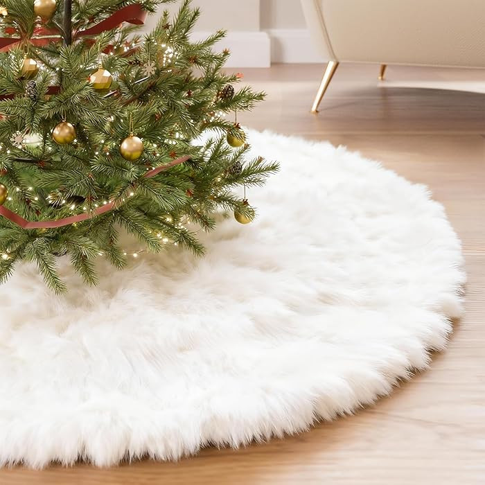 iMucci Christmas Tree Skirt 2025 Update 36 inch Wool Fur White Tree Skirt Small Snowy White Plush... | Amazon (US)