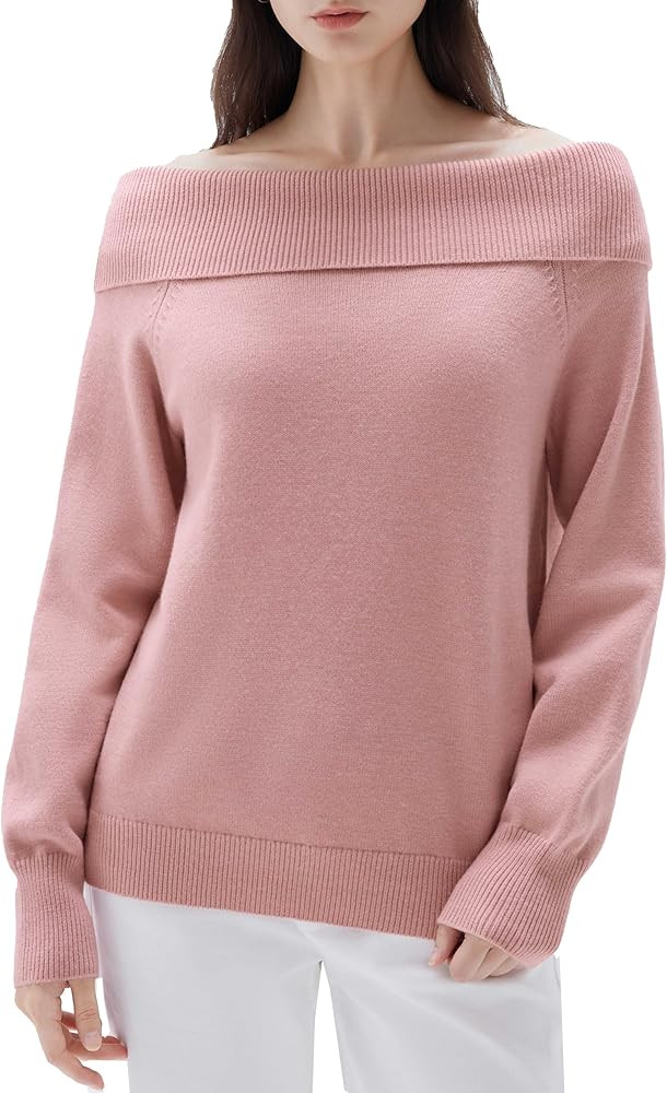 SUUKSESS Women Cashmere Off The Shoulder Sweater Oversized Knit Long Sleeve Tops | Amazon (US)